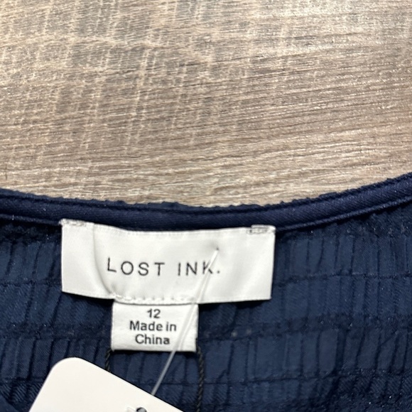 Lost Ink navy blue poof sleeve ruched Elegant Blue Dress Size 12 - Picture 6 of 12